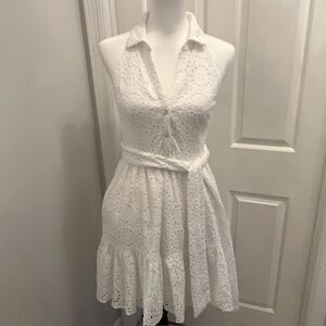 Lilly Pulitzer Trisha Shirt Dress Beach Paradise White Eyelet Belted Size 2